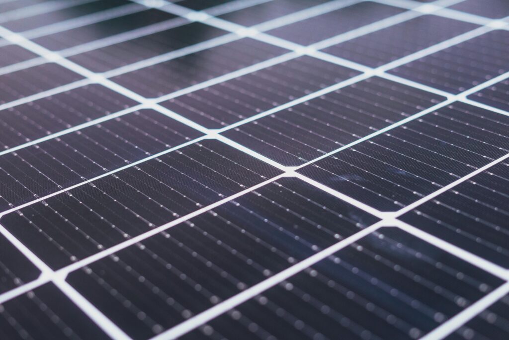 Detailed close-up view of solar panels showcasing renewable energy technology.